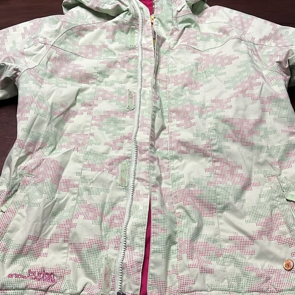 Burton Wanderlust Ski Snowboard Jacket Girls XL Lt. Green Geo Hooded Pink Parka - Picture 14 of 16